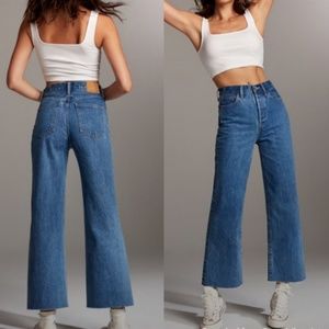 Denim Forum "The Farrah High Rise Wide Leg" Cropped Jeans